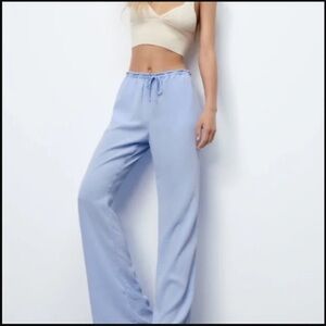 Light Blue zara medium flowy Drawstring Pants